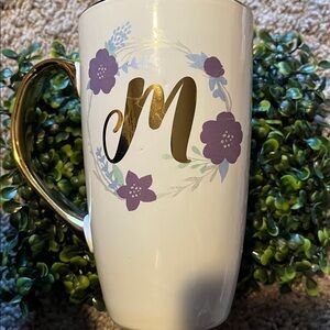 Floral Monogram Mug with Gold Handle